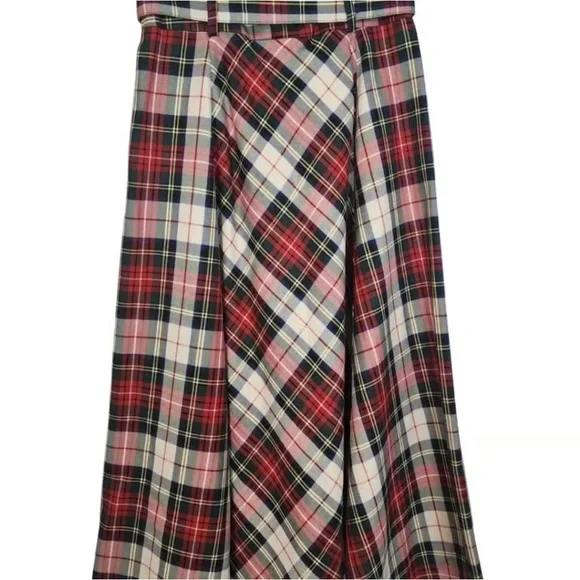 Women’s Red Plaid A-Line Midi Skirt with Belt - Picture 2 of 2